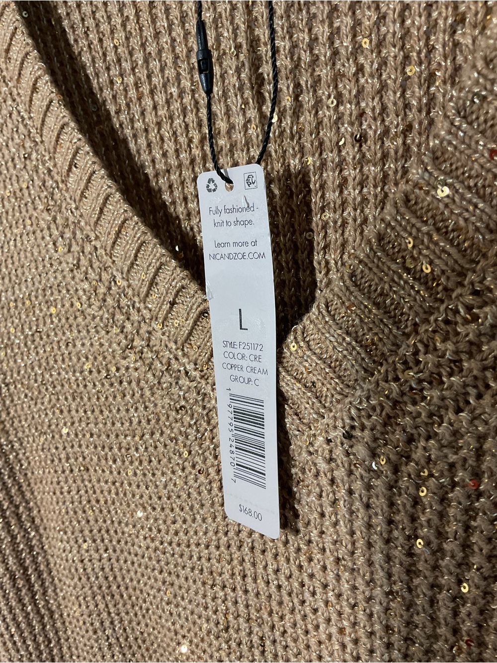 NIC+ZOE Gold Glitter V-Neck Knit Sweater Large Metallic Sequin - Picture 9 of 11